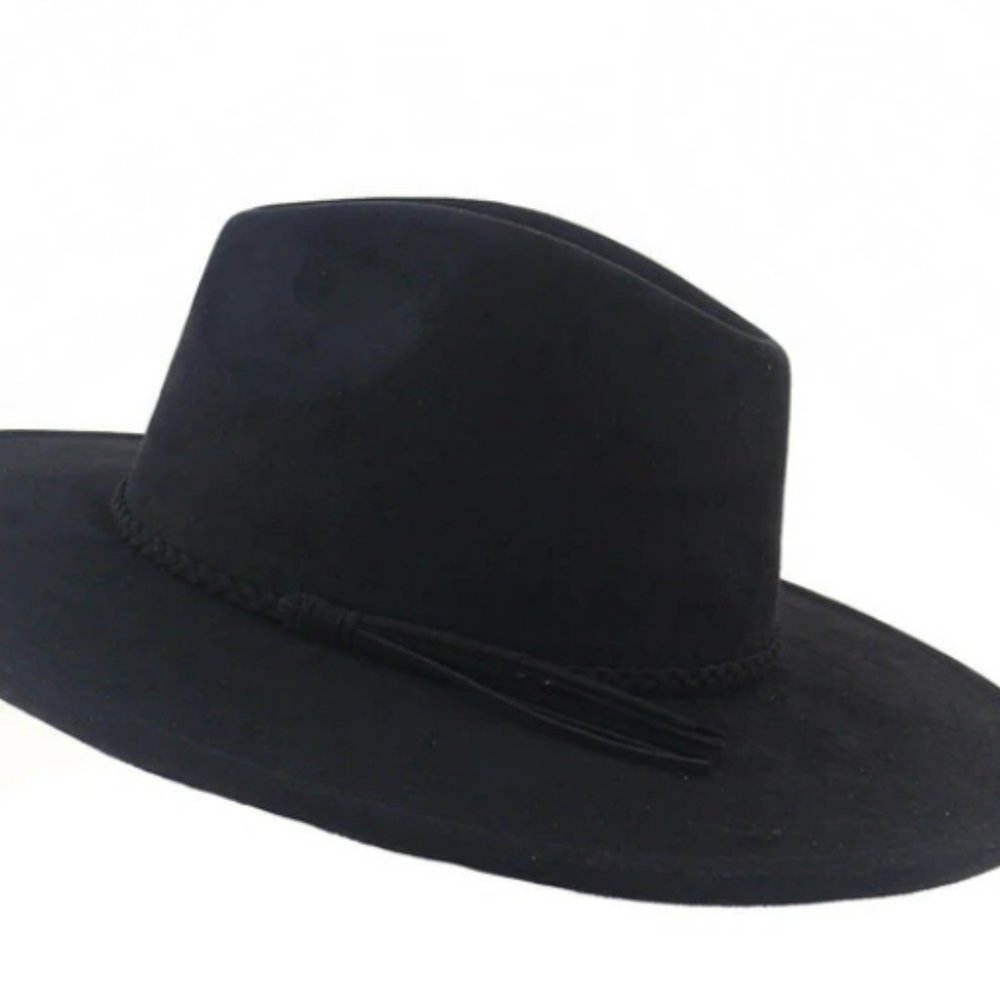 Black Faux Suede Boho Top Hat